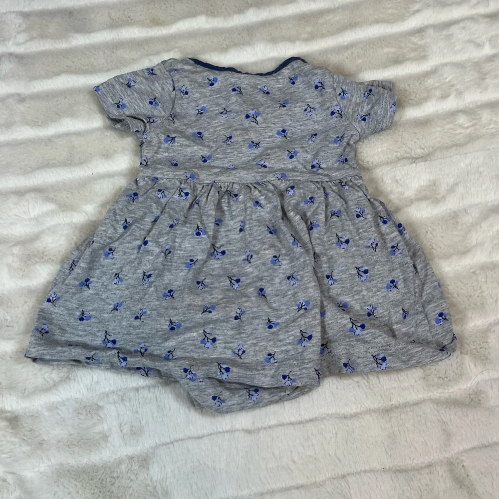 Carters 3M Baby Girl Grey Blue Preppy Floral Skirted Bodysuit Onesie Summer